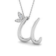 Initial Diamond Pendant Necklace with Leaf Design in 10K/14K gold and platinum with certified lab-grown or natural diamonds
