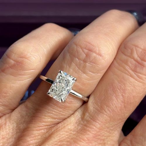 Radiant & Round Hidden Halo Diamond Ring in 10K/14K gold and platinum with certified lab-grown or natural diamonds