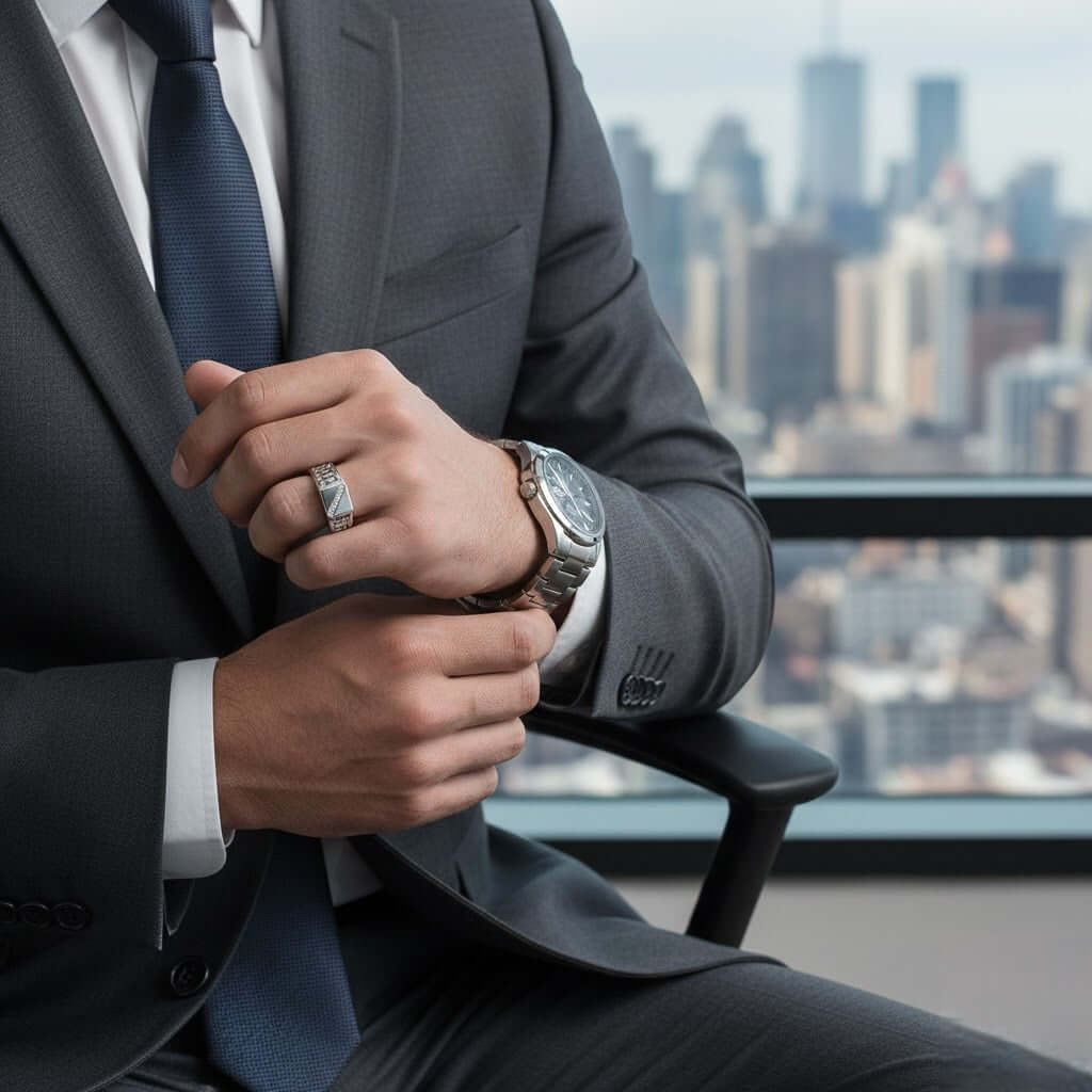 Men’s Modern Diamond Signet Ring with Vertical Channel Set Detail in 10K/14K gold and platinum with certified lab-grown or natural diamonds