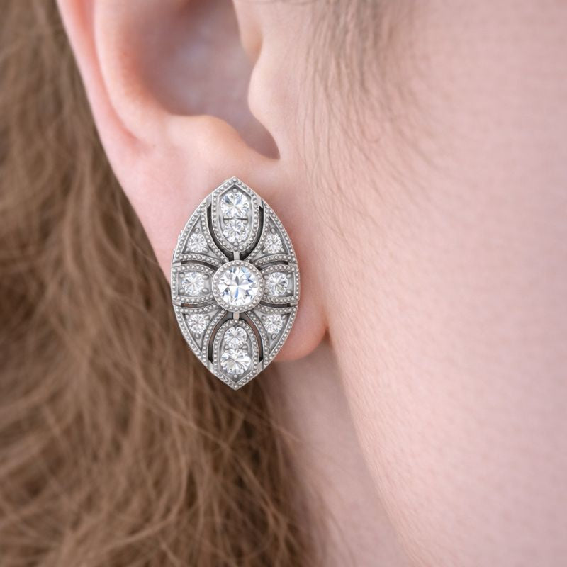 Vintage Round Cut Diamond Stud Earrings in 10K/14K gold and platinum with certified lab-grown or natural diamonds