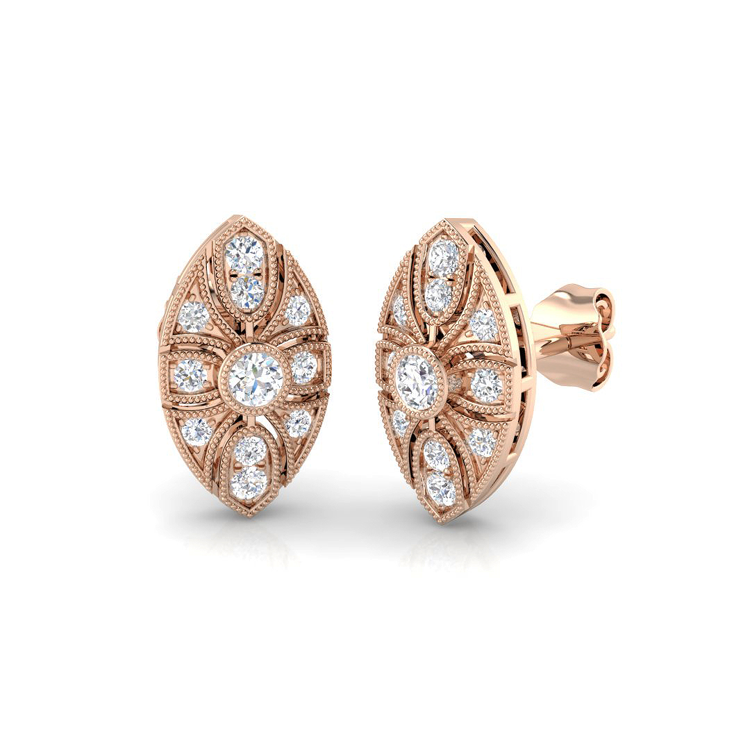 Vintage Round Cut Diamond Stud Earrings in 10K/14K gold and platinum with certified lab-grown or natural diamonds
