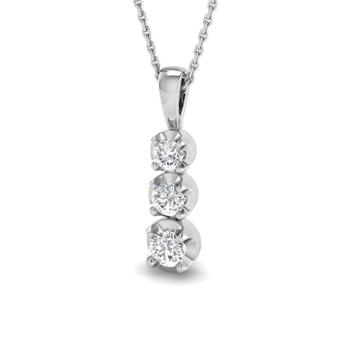 Lab Grown Three Stone Diamond Pendant Without Chain UK Hallmarked in 10K/14K gold and platinum with certified lab-grown or natural diamonds