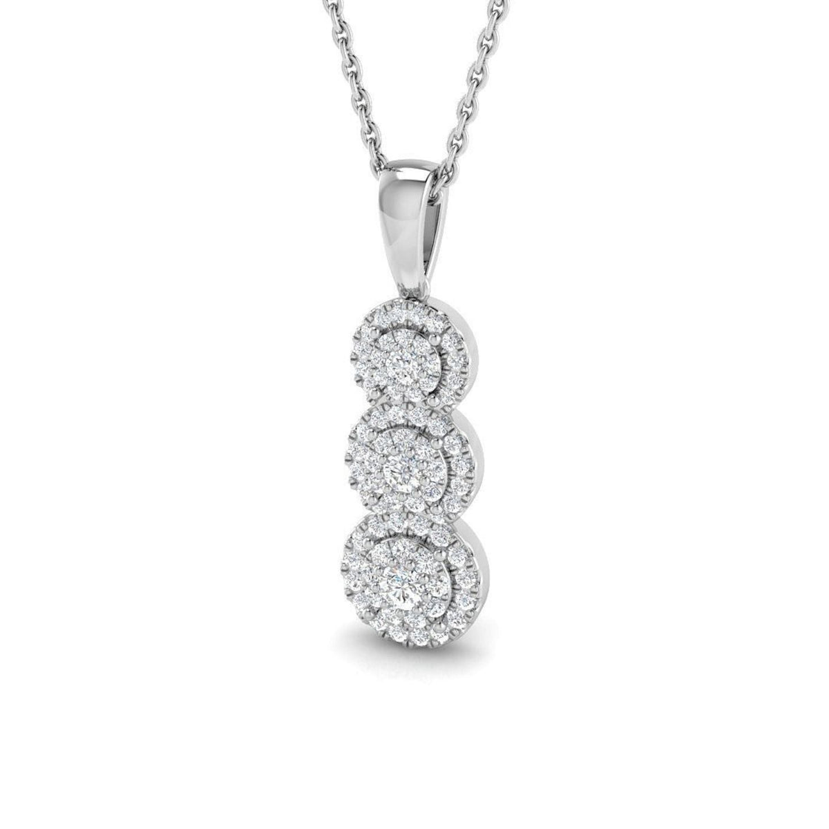 Cluster Halo Diamond Drop Pendant Three Stone in 10K/14K gold and platinum with certified lab-grown or natural diamonds