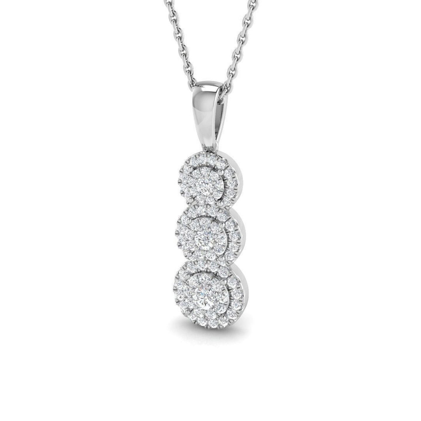 Cluster Halo Diamond Drop Pendant Three Stone in 10K/14K gold and platinum with certified lab-grown or natural diamonds