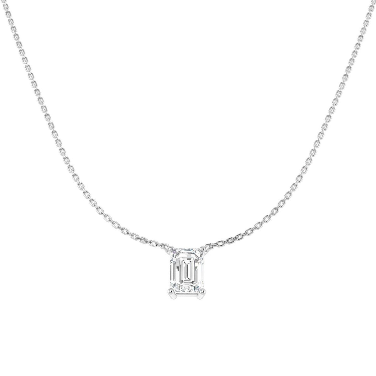 Lab Grown Emerald Cut Diamond Necklace in 10K/14K gold and platinum with certified lab-grown or natural diamonds