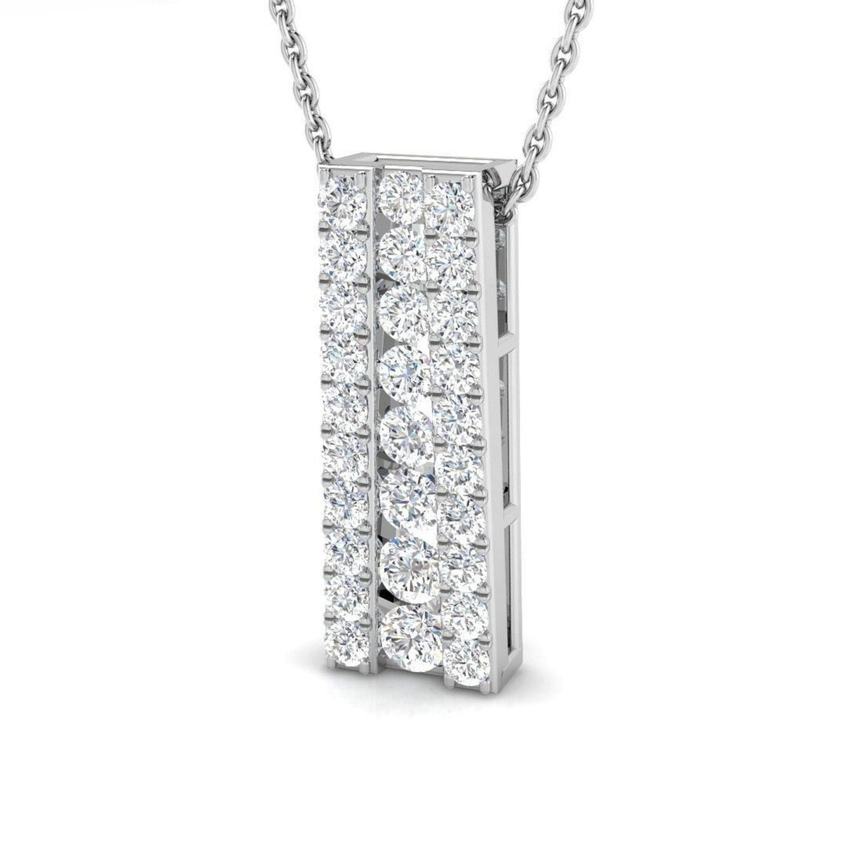 Diamond Bar Pendant Vertical Multi Row Cluster Design in Gold & in 10K/14K gold and platinum with certified lab-grown or natural diamonds