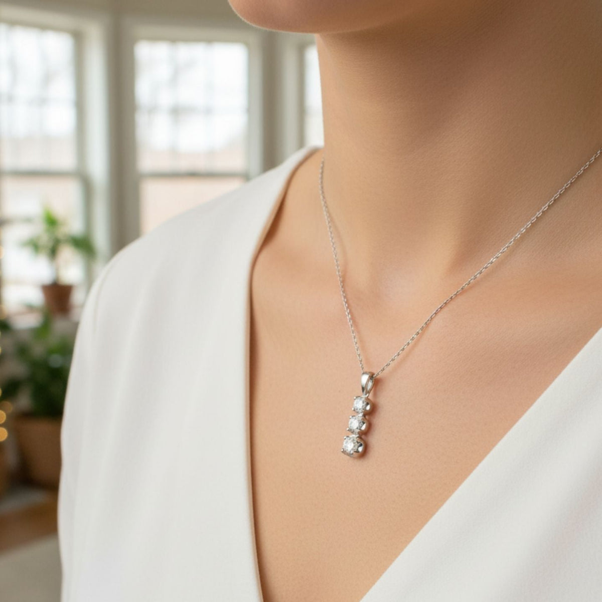 Lab Grown Three Stone Diamond Pendant Without Chain UK Hallmarked in 10K/14K gold and platinum with certified lab-grown or natural diamonds