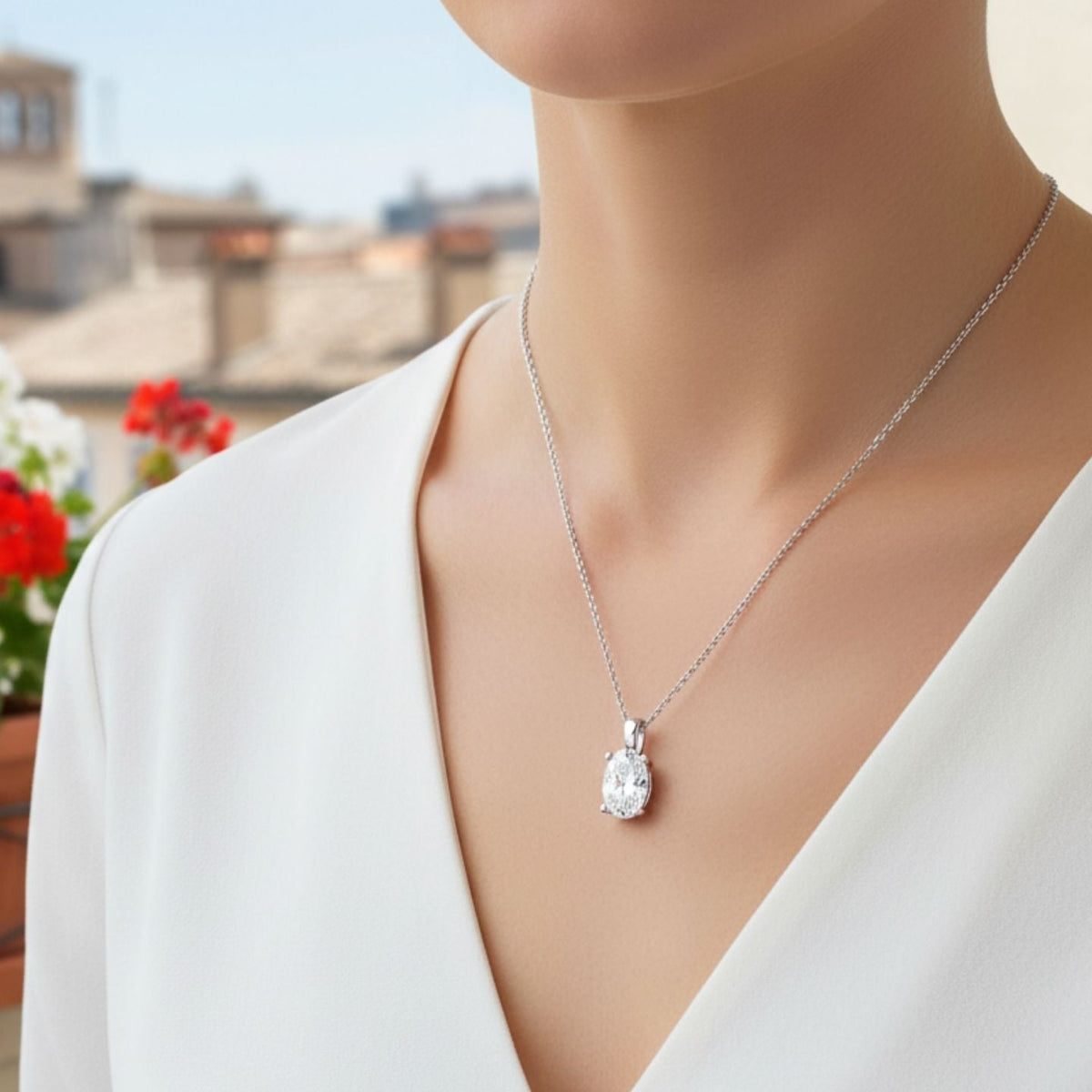 Lab Grown Oval Diamond Pendant in 10K/14K gold and platinum with certified lab-grown or natural diamonds