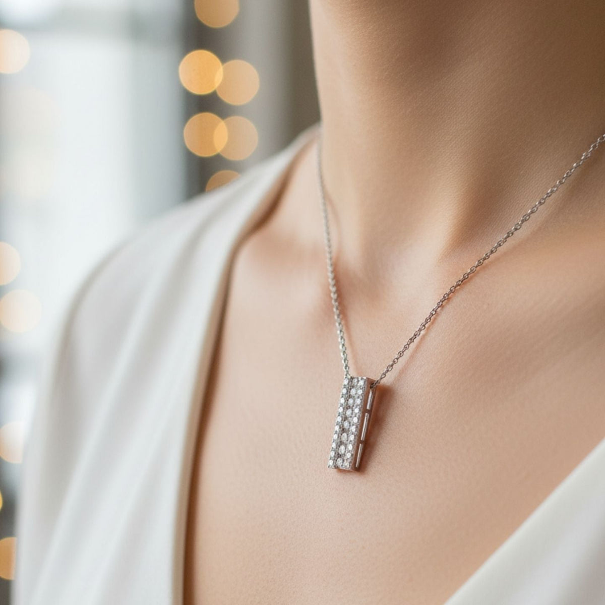 Diamond Bar Pendant Vertical Multi Row Cluster Design in Gold & in 10K/14K gold and platinum with certified lab-grown or natural diamonds