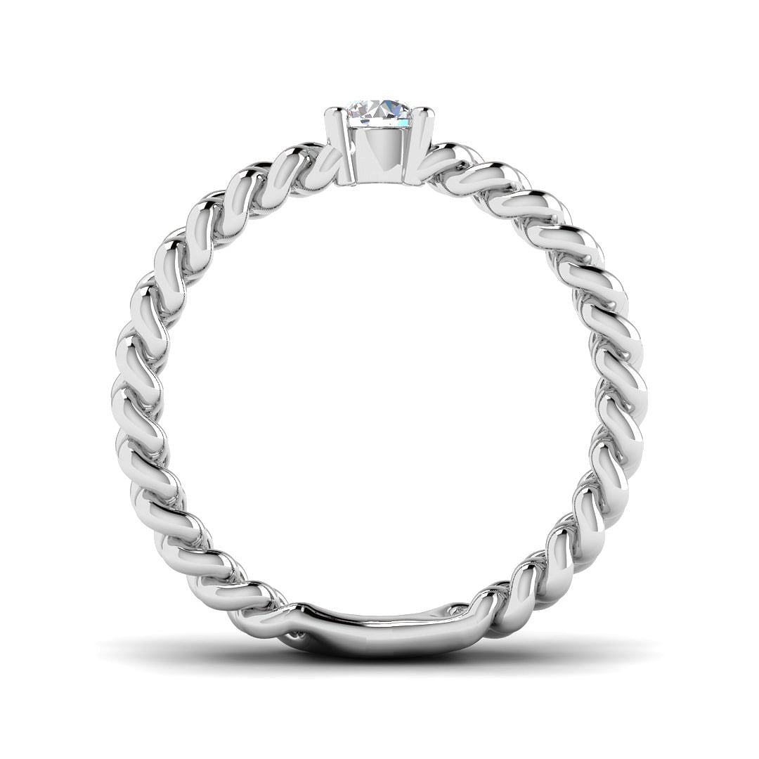 Chain-Link Round Diamond Solitaire Ring in 10K/14K gold and platinum with certified lab-grown or natural diamonds