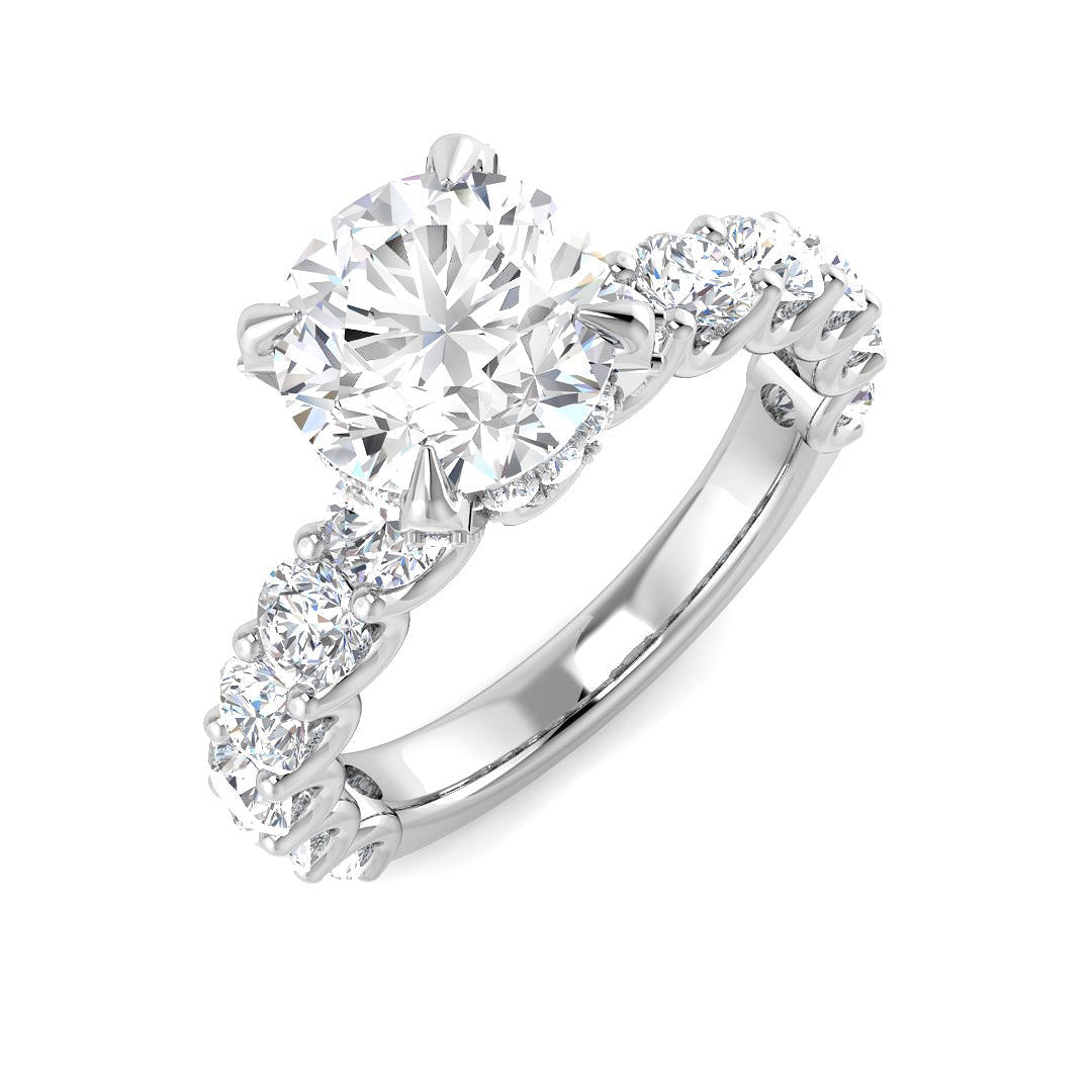 Round Diamond Engagement Ring with Side Stones in 10K/14K gold and platinum with certified lab-grown or natural diamonds