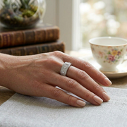 Round Cut Natural Diamond Wide Pave Band Ring with Bezel Set Diamonds in 10K/14K gold and platinum with certified lab-grown or natural diamonds