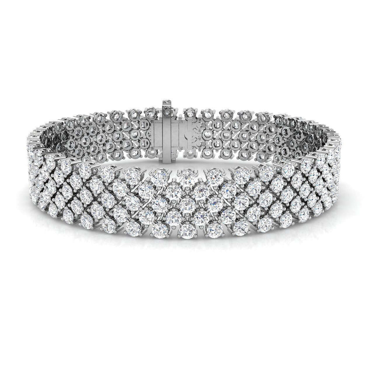 Multi Row Natural Diamond Tennis Bracelet with Box Clasp & Safety Lock in 10K/14K gold and platinum with certified lab-grown or natural diamonds