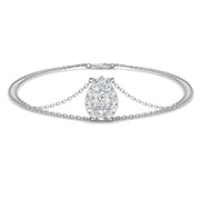 Natural Solitaire Pear Cut Diamond Halo Double Chain Bracelet in Platinum with Lobster Claw in 10K/14K gold and platinum with certified lab-grown or natural diamonds