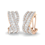Hoop Earrings with Triple Row Cross-over Diamonds - 3ct Solid in 10K/14K gold and platinum with certified lab-grown or natural diamonds