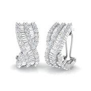 Hoop Earrings with Triple Row Cross-over Diamonds - 3ct Solid in 10K/14K gold and platinum with certified lab-grown or natural diamonds