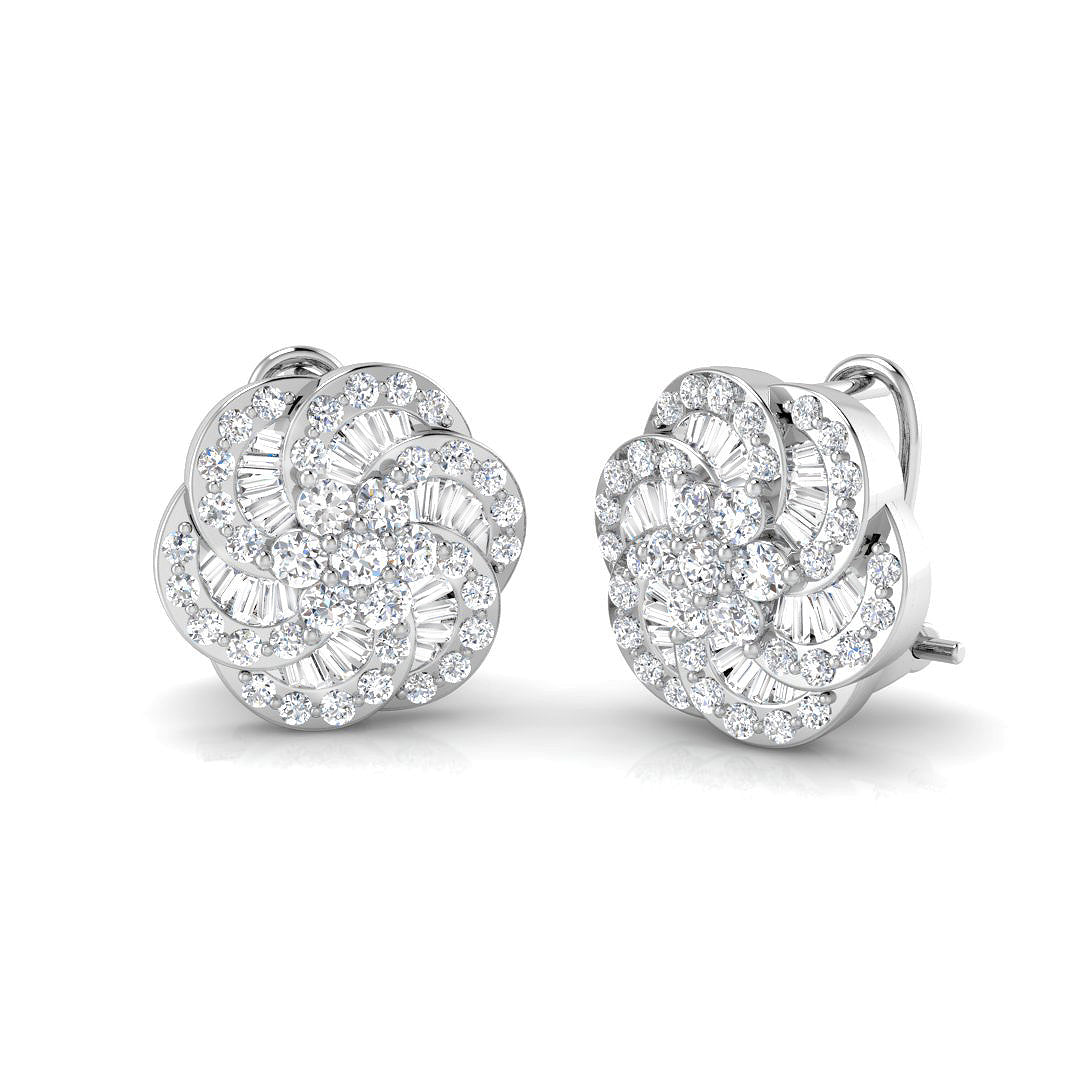 Lab Grown & Natural Round & Baguette Cluster Stud Earrings in 10K/14K gold and platinum with certified lab-grown or natural diamonds