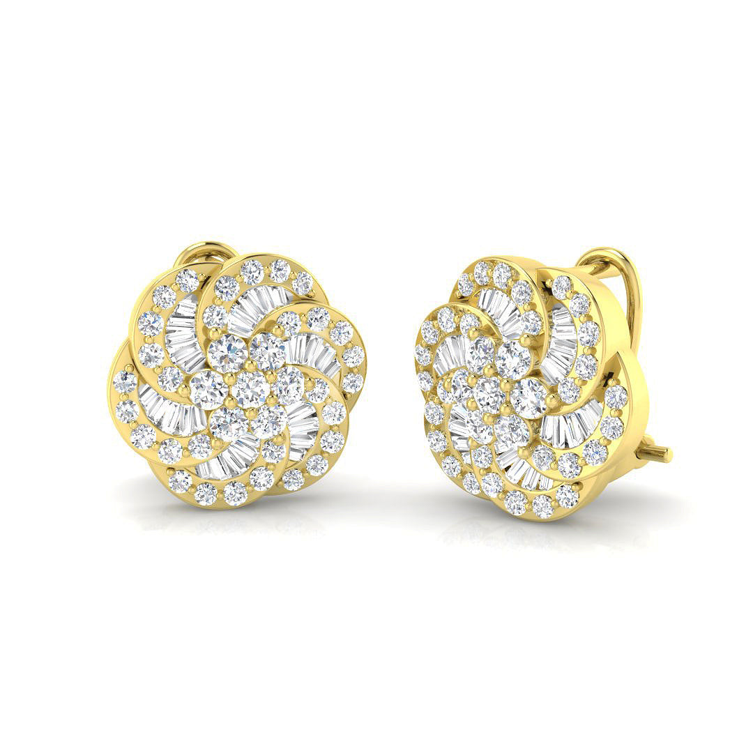 Lab Grown & Natural Round & Baguette Cluster Stud Earrings in 10K/14K gold and platinum with certified lab-grown or natural diamonds
