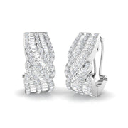 Hoop Earrings with Wave Cross Diamond Design - 1.75ct Solid in 10K/14K gold and platinum with certified lab-grown or natural diamonds