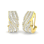 Hoop Earrings with Wave Cross Diamond Design - 1.75ct Solid in 10K/14K gold and platinum with certified lab-grown or natural diamonds