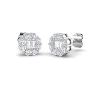 Halo Round Diamond Earrings - 0.50 Carat Festive Twin Baguette Cluster in 10K/14K gold and platinum with certified lab-grown or natural diamonds