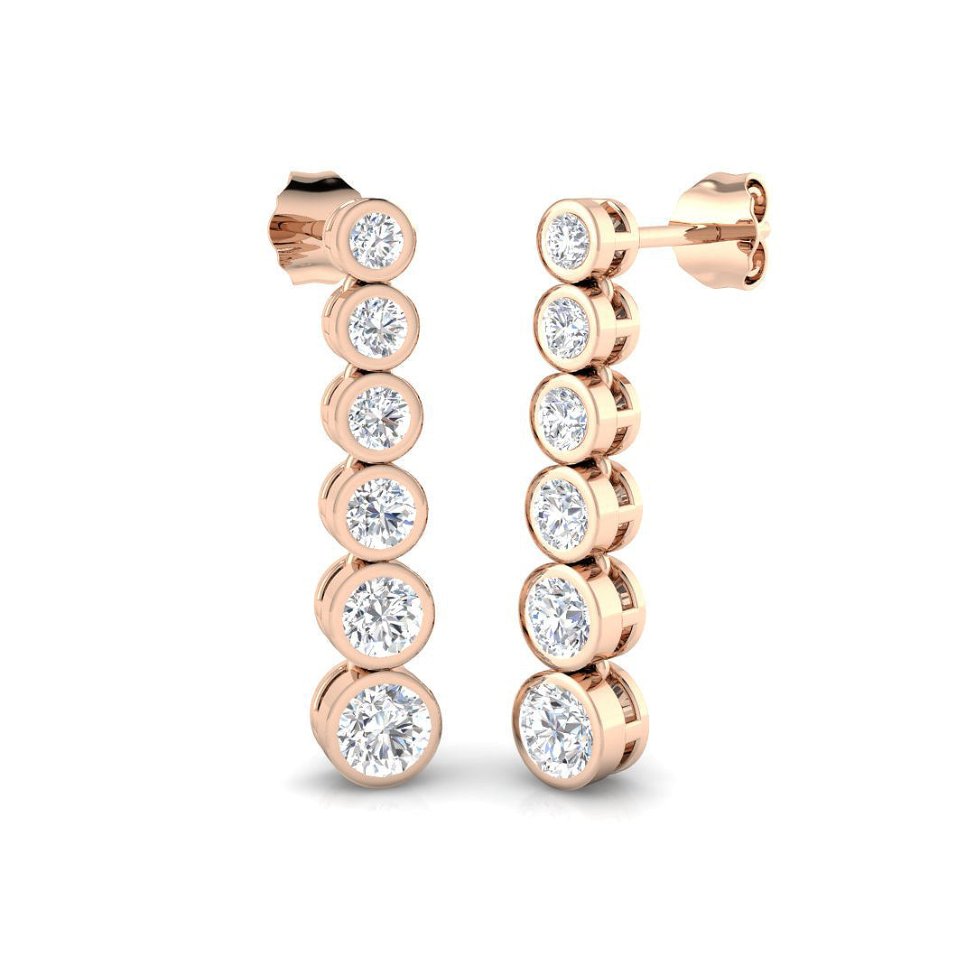 Graduated Bezel Set Diamond Drop Earrings in 10K/14K gold and platinum with certified lab-grown or natural diamonds