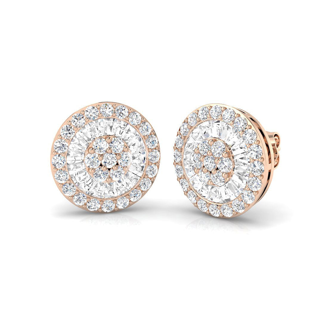 Halo Stud Earrings - 1.75 Carat Custom Mosaic Baguette Cluster in 10K/14K gold and platinum with certified lab-grown or natural diamonds