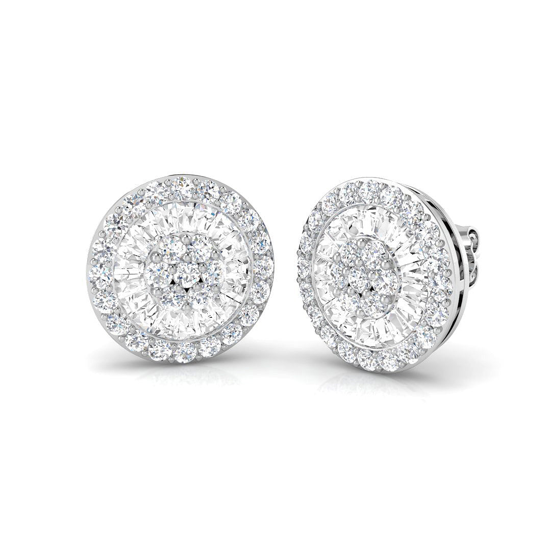 Halo Stud Earrings - 1.75 Carat Custom Mosaic Baguette Cluster in 10K/14K gold and platinum with certified lab-grown or natural diamonds