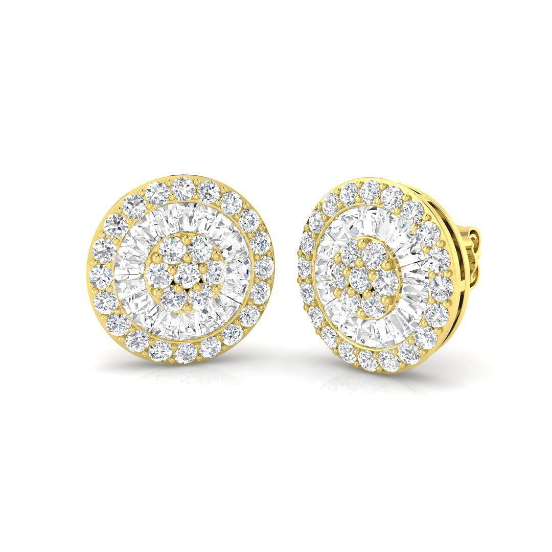 Halo Stud Earrings - 1.75 Carat Custom Mosaic Baguette Cluster in 10K/14K gold and platinum with certified lab-grown or natural diamonds