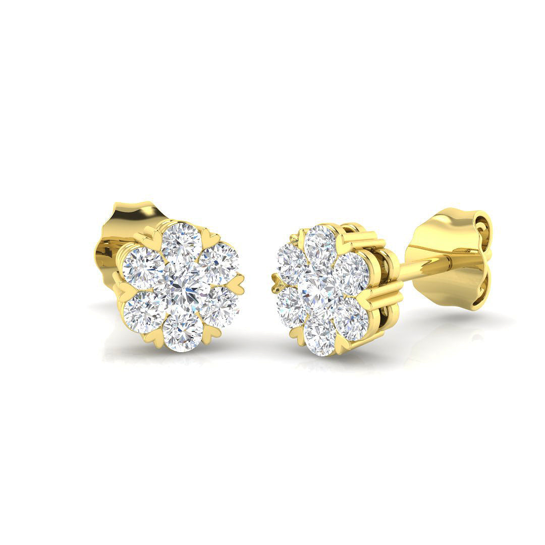 Lab Grown & Natural Diamond Cluster Huggie Stud Earrings in 10K/14K gold and platinum with certified lab-grown or natural diamonds