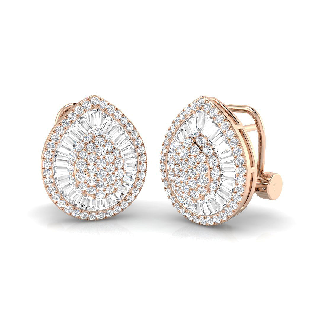 Stud Earrings with Pear Cluster Diamonds - 1.5ct Baguette & Round in 10K/14K gold and platinum with certified lab-grown or natural diamonds