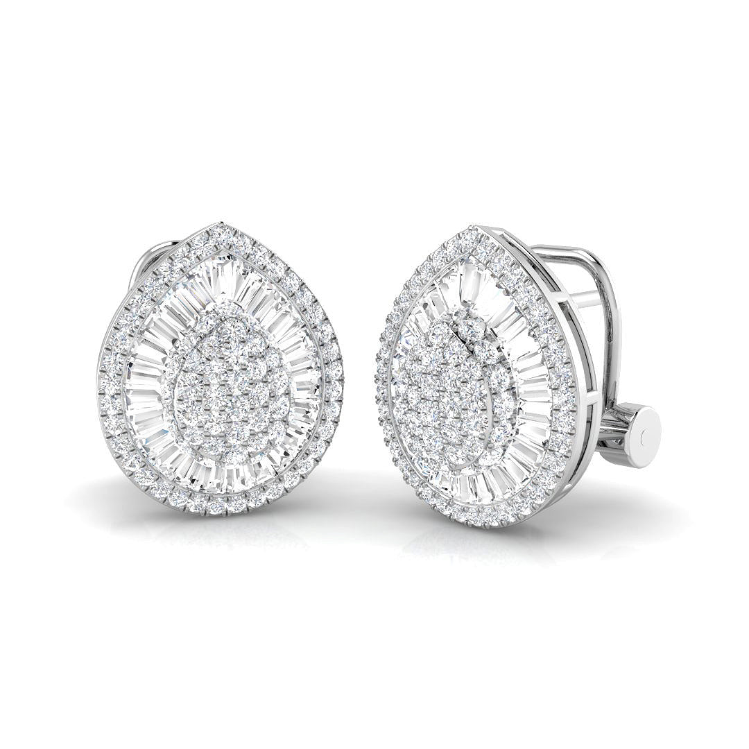 Stud Earrings with Pear Cluster Diamonds - 1.5ct Baguette & Round in 10K/14K gold and platinum with certified lab-grown or natural diamonds