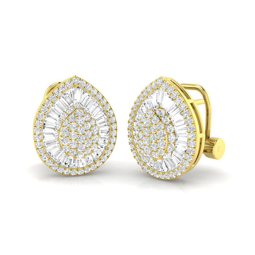 Stud Earrings with Pear Cluster Diamonds - 1.5ct Baguette & Round in 10K/14K gold and platinum with certified lab-grown or natural diamonds