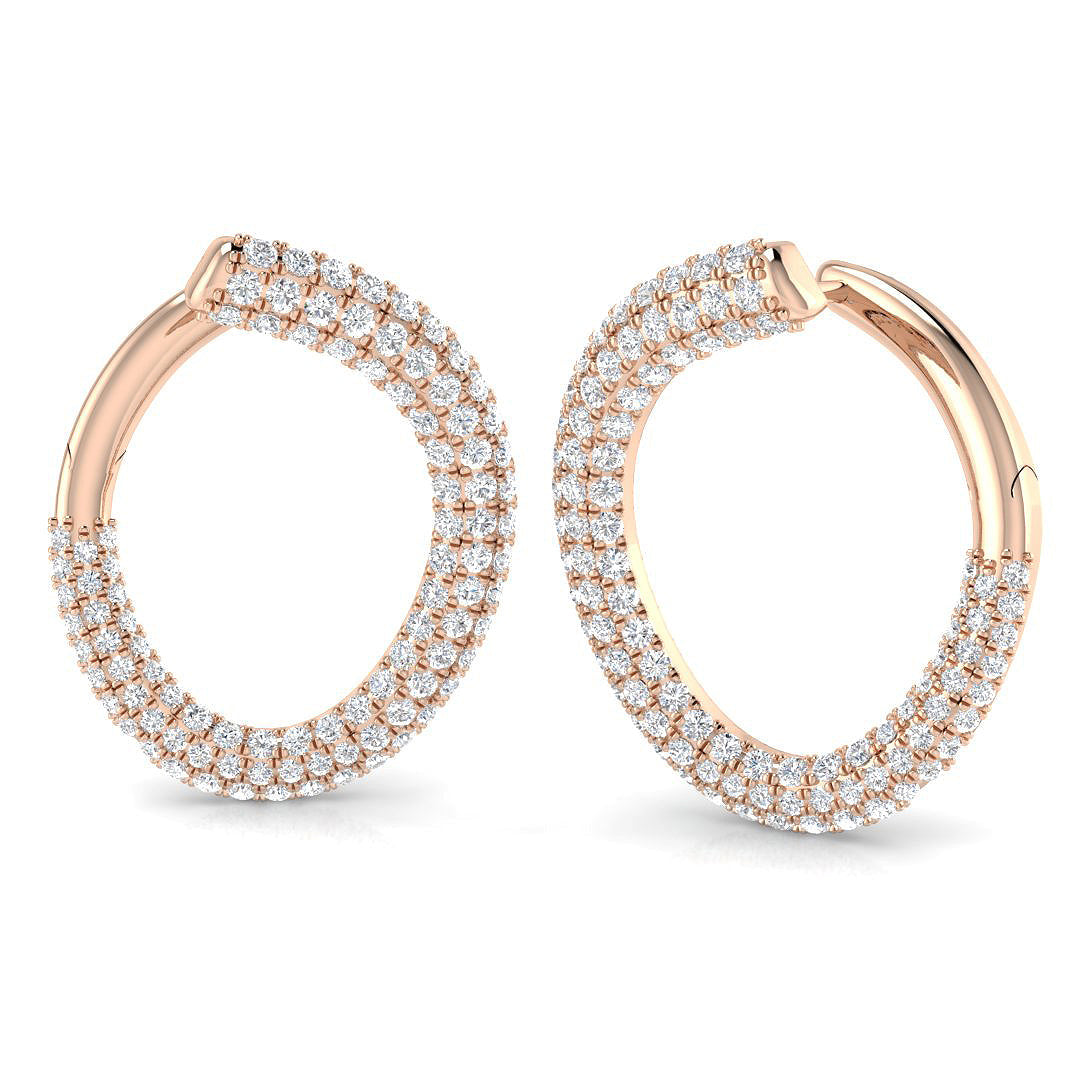Stunning 1.0Ct Triple Row Diamond Hoop Earrings in 10K/14K gold and platinum with certified lab-grown or natural diamonds