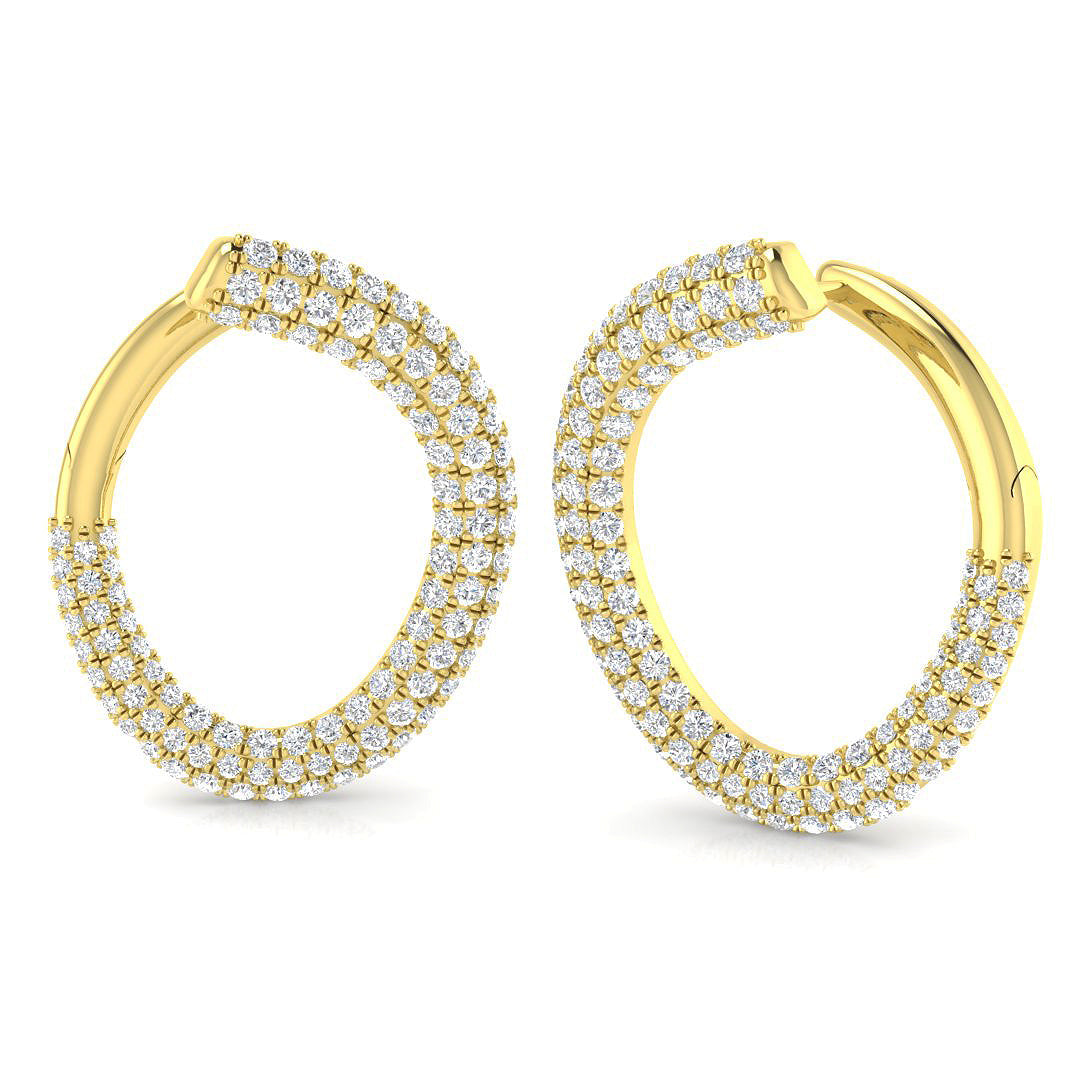 Stunning 1.0Ct Triple Row Diamond Hoop Earrings in 10K/14K gold and platinum with certified lab-grown or natural diamonds