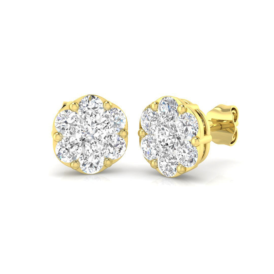 Lab & Natural Diamond Cluster Stud Earrings in 10K/14K gold and platinum with certified lab-grown or natural diamonds
