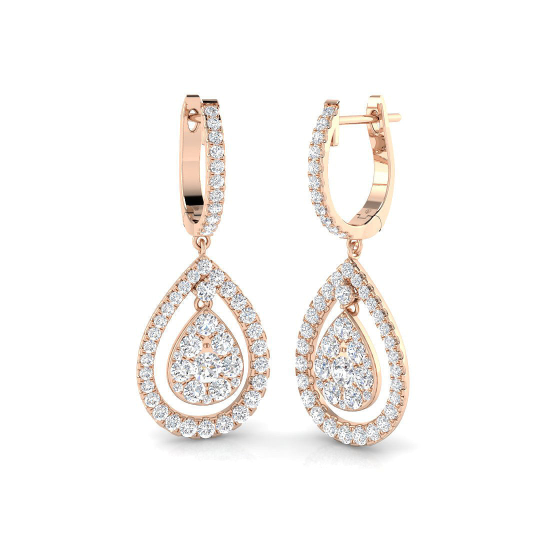 Lab-Grown Round Diamond Drop Earrings 1.5 Ct in 10K/14K gold and platinum with certified lab-grown or natural diamonds