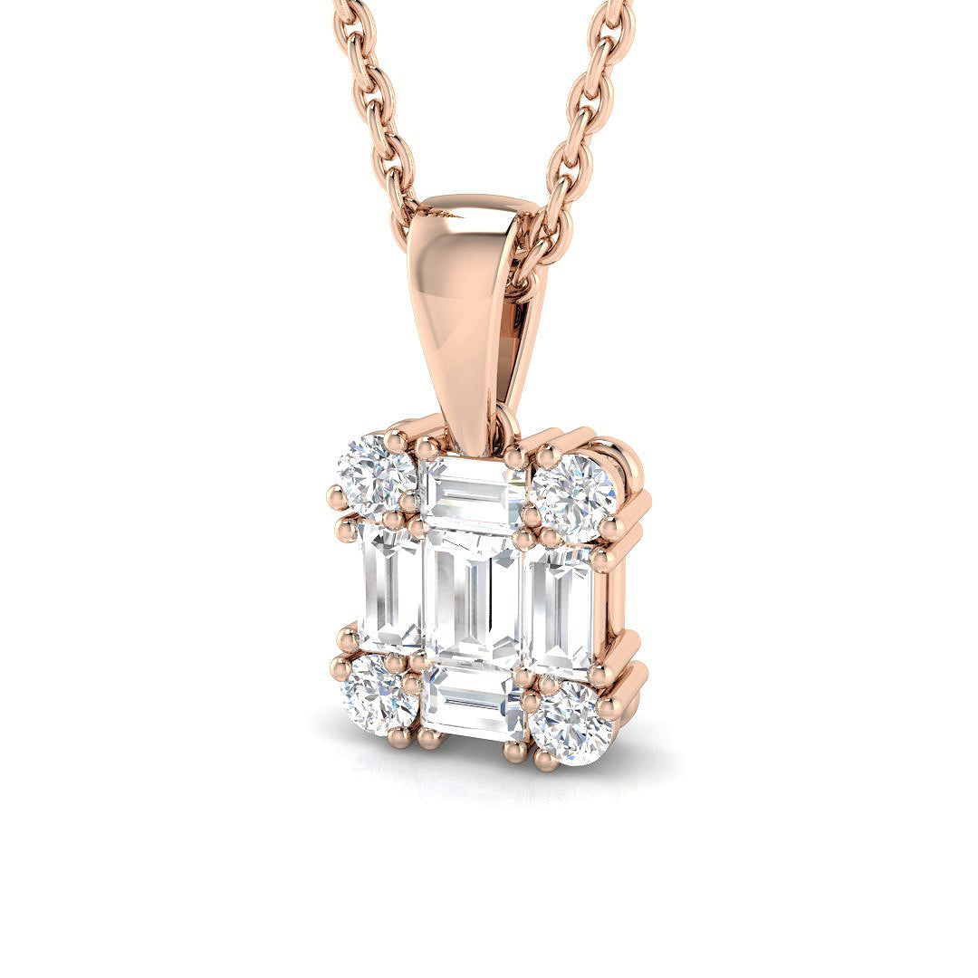Baguette Diamond and Round Pendant Necklace in 10K/14K gold and platinum with certified lab-grown or natural diamonds