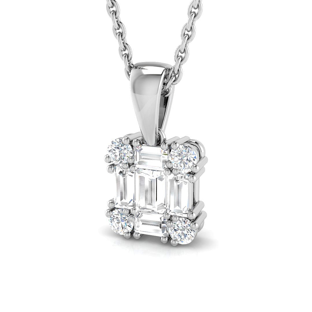 Baguette Diamond and Round Pendant Necklace in 10K/14K gold and platinum with certified lab-grown or natural diamonds