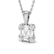 Baguette Diamond and Round Pendant Necklace in 10K/14K gold and platinum with certified lab-grown or natural diamonds