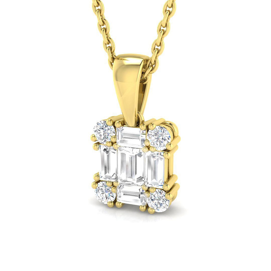 Baguette Diamond and Round Pendant Necklace in 10K/14K gold and platinum with certified lab-grown or natural diamonds