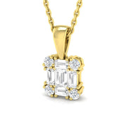 Baguette Diamond and Round Pendant Necklace in 10K/14K gold and platinum with certified lab-grown or natural diamonds