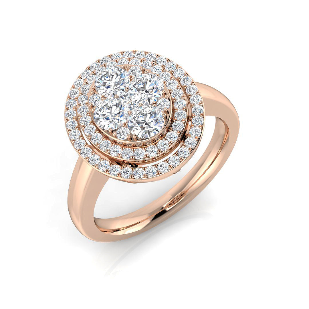 Round Cluster Halo Diamond Ring in 10K/14K gold and platinum with certified lab-grown or natural diamonds