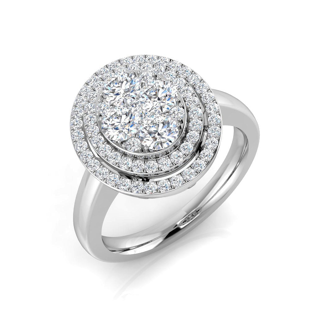 Round Cluster Halo Diamond Ring in 10K/14K gold and platinum with certified lab-grown or natural diamonds