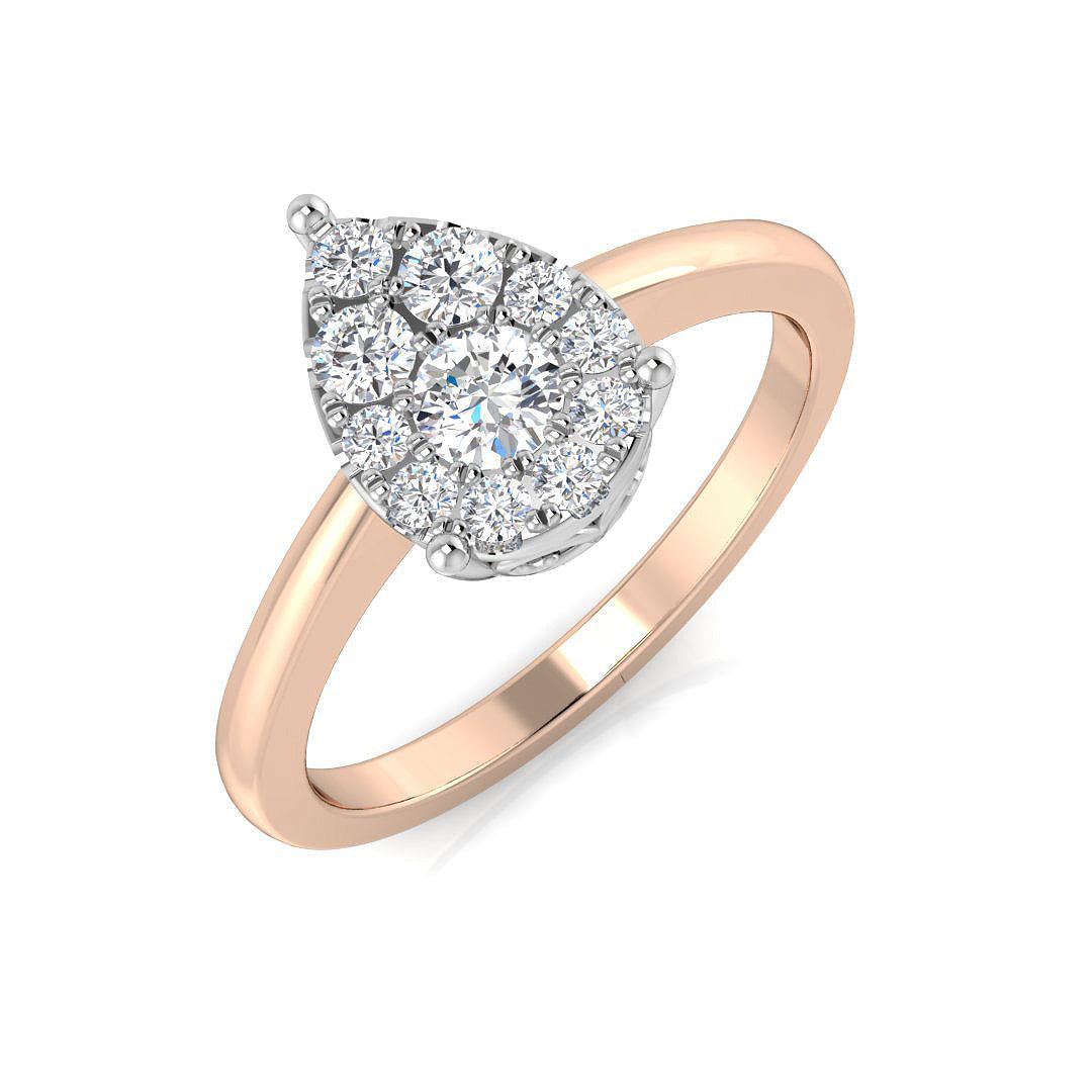 Two Tone Natural Round Diamond Pear Shape Cluster Ring in 10K/14K gold and platinum with certified lab-grown or natural diamonds