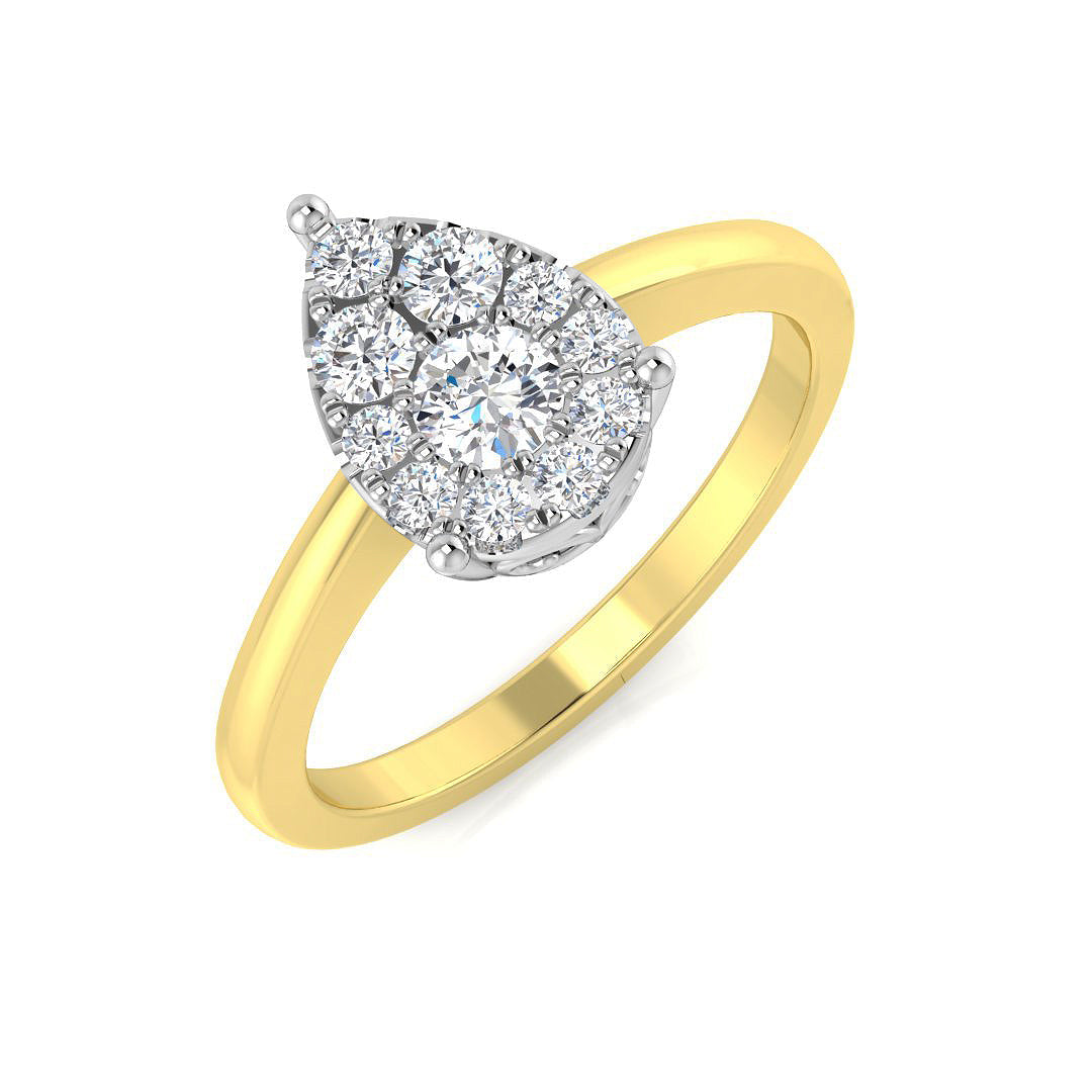 Two Tone Natural Round Diamond Pear Shape Cluster Ring in 10K/14K gold and platinum with certified lab-grown or natural diamonds