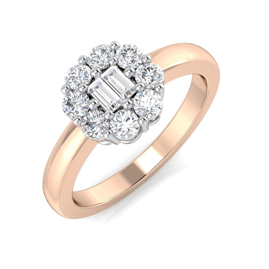 Baguette & Round Diamond Cluster Ring 0.5ct Engagement UK in 10K/14K gold and platinum with certified lab-grown or natural diamonds