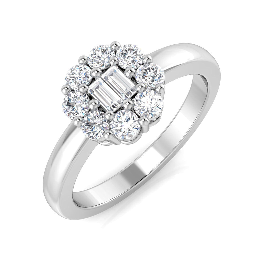Baguette & Round Diamond Cluster Ring 0.5ct Engagement UK in 10K/14K gold and platinum with certified lab-grown or natural diamonds