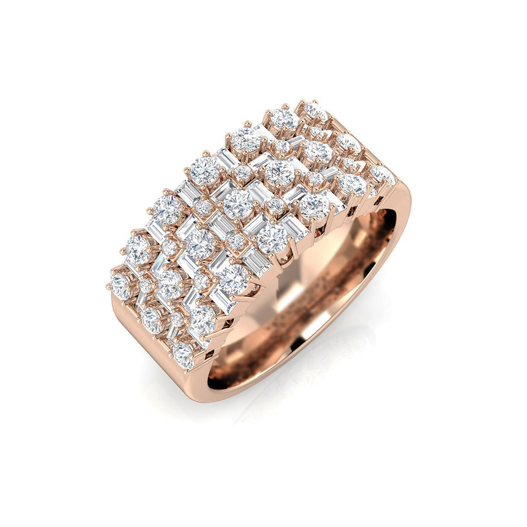 Multi-Stone Diamond 4-Prong Baguette & Round Cut Half Eternity Ring in 10K/14K gold and platinum with certified lab-grown or natural diamonds