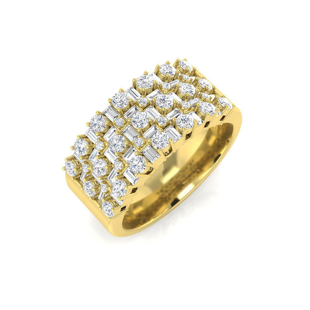 Multi-Stone Diamond 4-Prong Baguette & Round Cut Half Eternity Ring in 10K/14K gold and platinum with certified lab-grown or natural diamonds